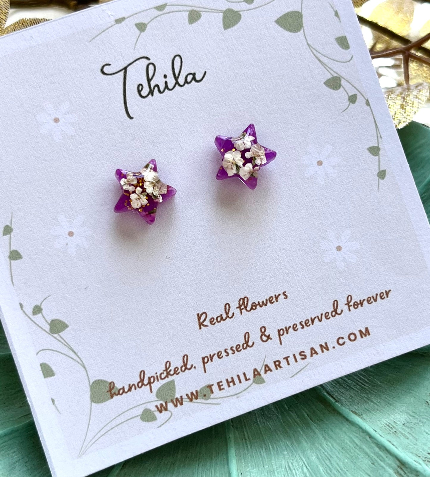 Pressed Flower Star Studs