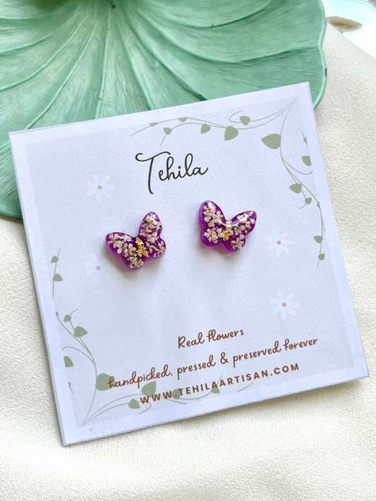 Pressed Flower Butterfly Studs