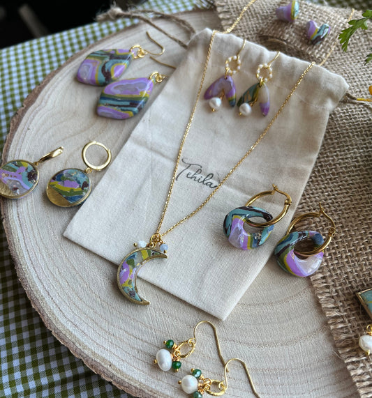 Geode & Pearls Collection |Polymer Clay Earrings