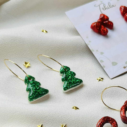Polymer Clay Christmas Tree Earrings