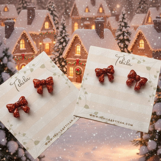 Polymer Clay Red Festive Bow Studs