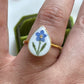 Pressed Flowers | Stainless Steel | Teardrop Ring | Adjustable