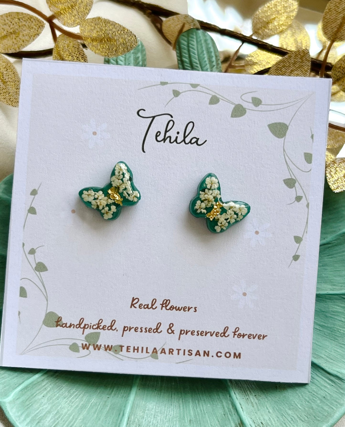 Pressed Flower Butterfly Studs