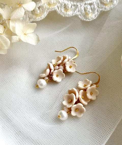 Wedding Collection | Floral Cascade | Polymer Clay Earrings