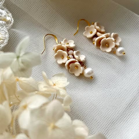 Wedding Collection | Floral Cascade | Polymer Clay Earrings