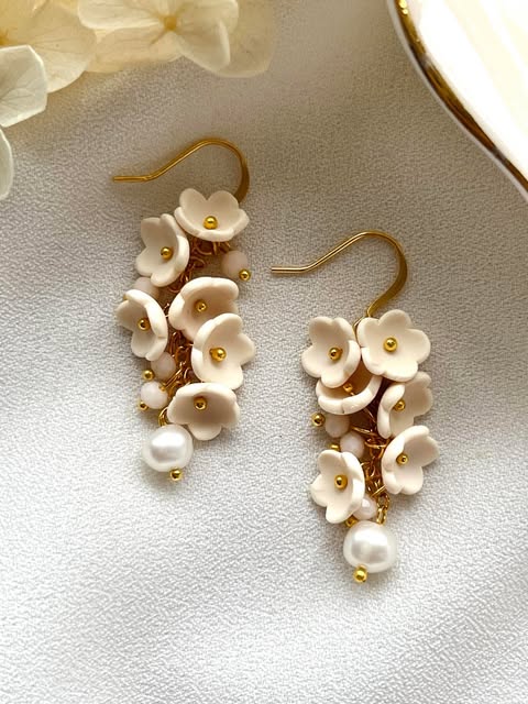 Wedding Collection | Floral Cascade | Polymer Clay Earrings