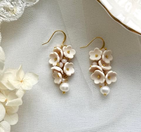 Wedding Collection | Floral Cascade | Polymer Clay Earrings