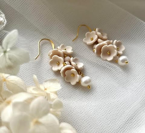 Wedding Collection | Floral Cascade | Polymer Clay Earrings