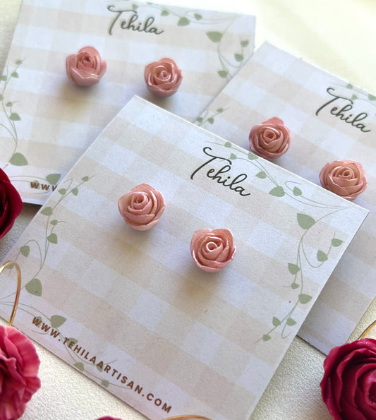 Polymer Clay | English Rose Studs | Hypoallergenic