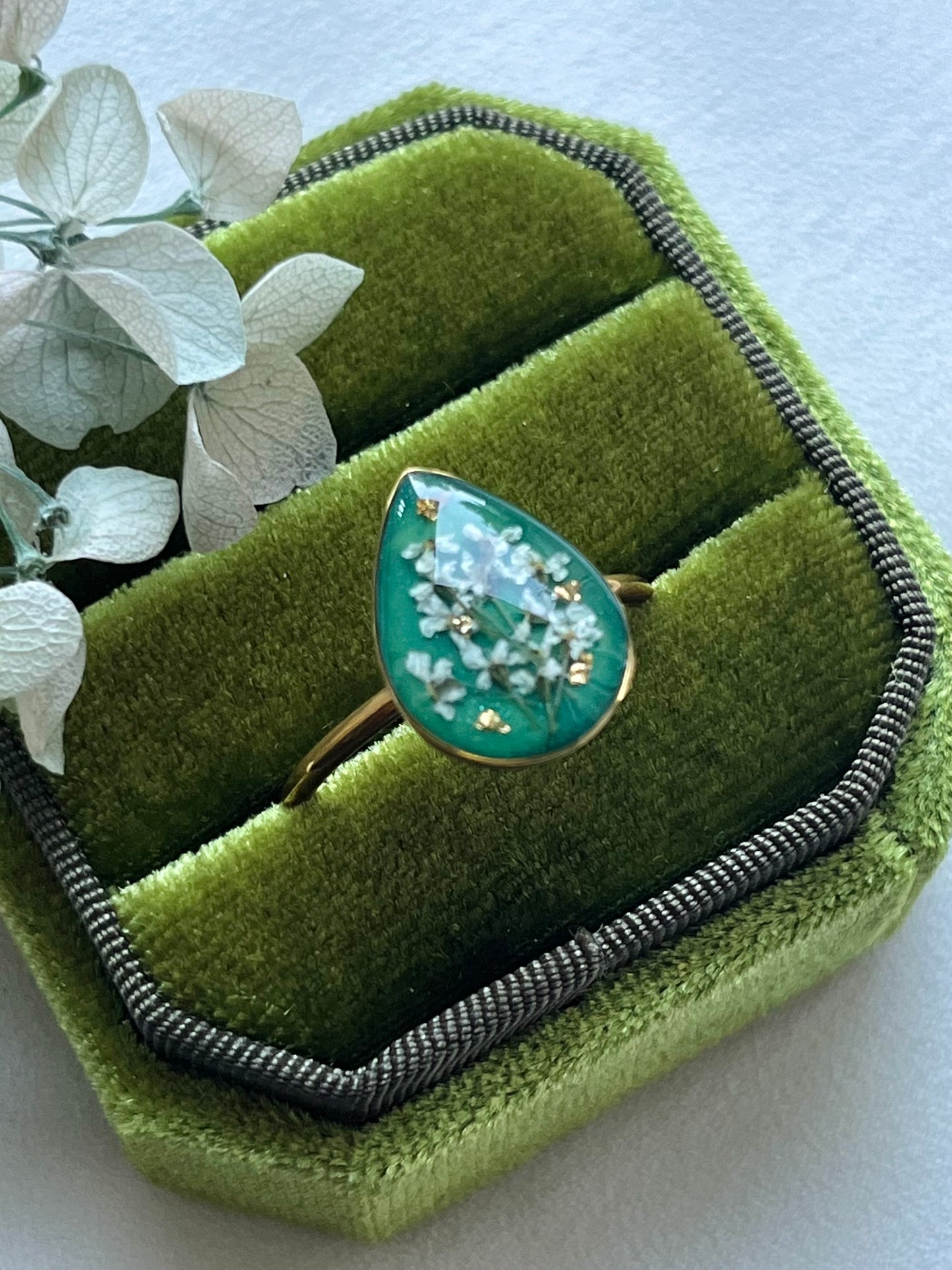 Pressed Flowers | Stainless Steel | Teardrop| Adjustable