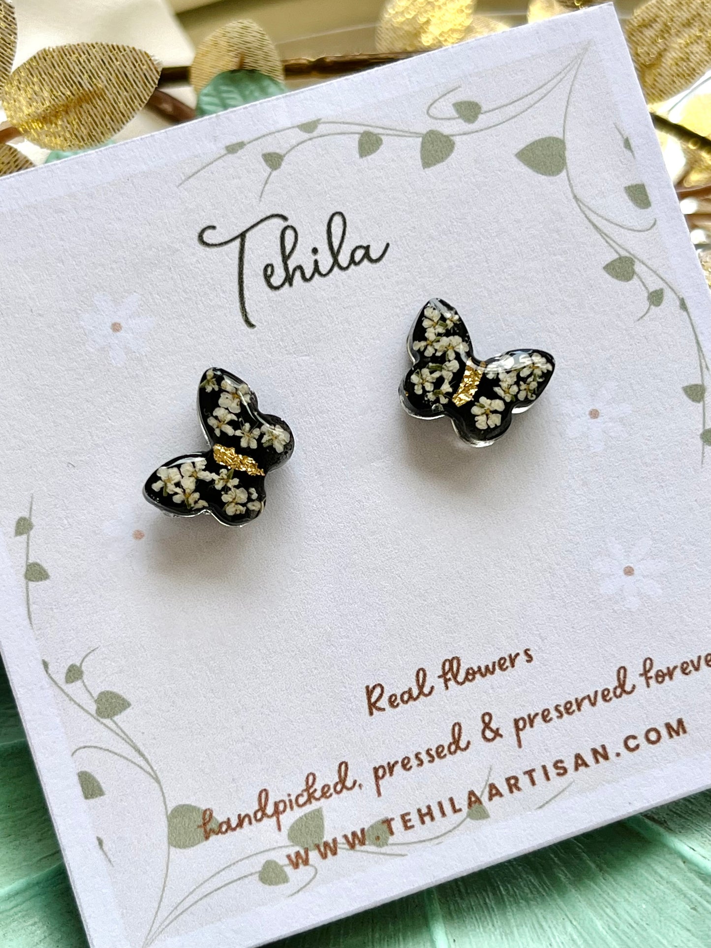 Pressed Flower Butterfly Studs
