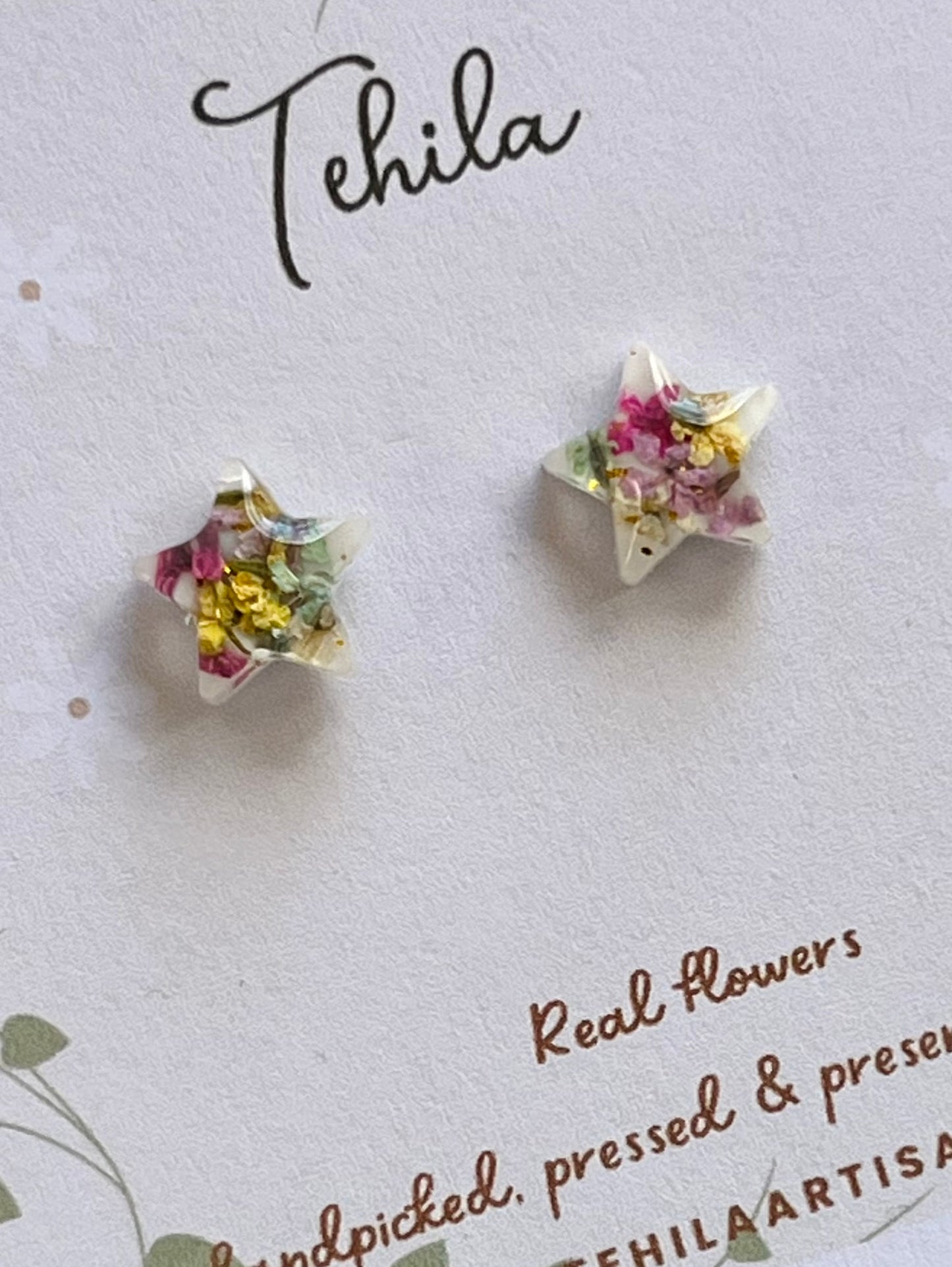 Pressed Flower Star Studs