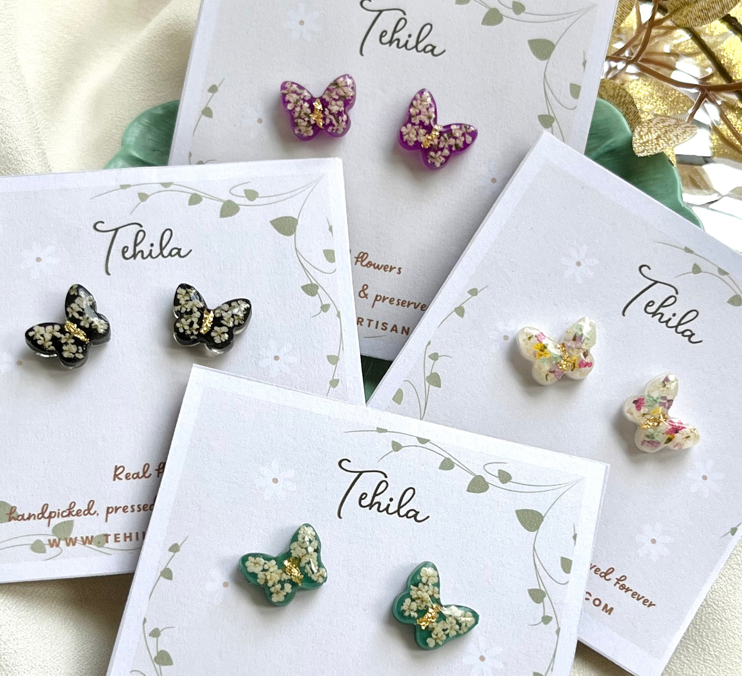 Pressed Flower Butterfly Studs