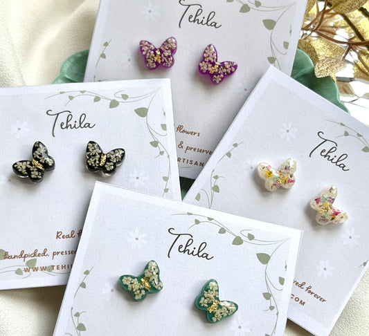 Pressed Flower Butterfly Studs