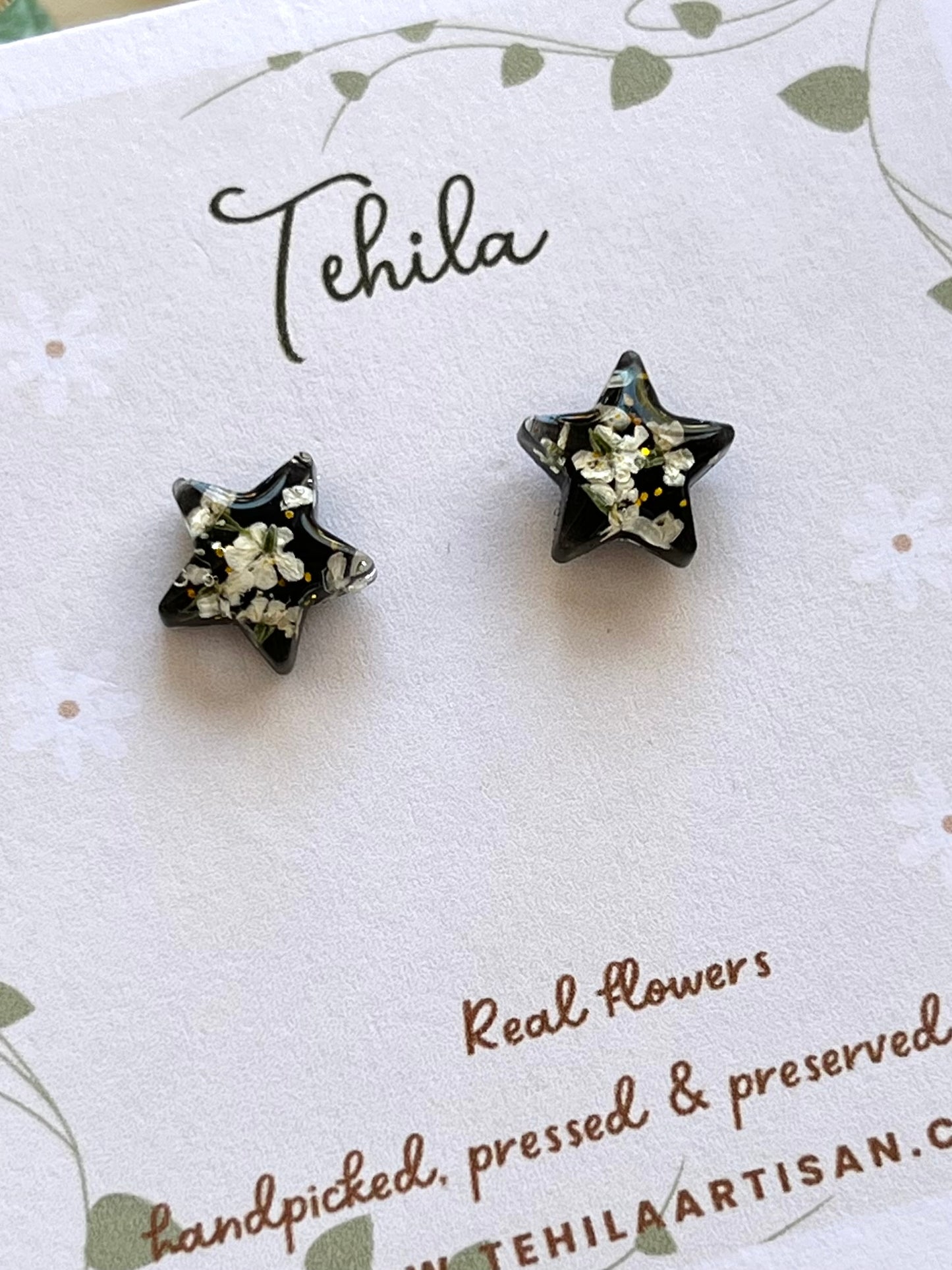 Pressed Flower Star Studs
