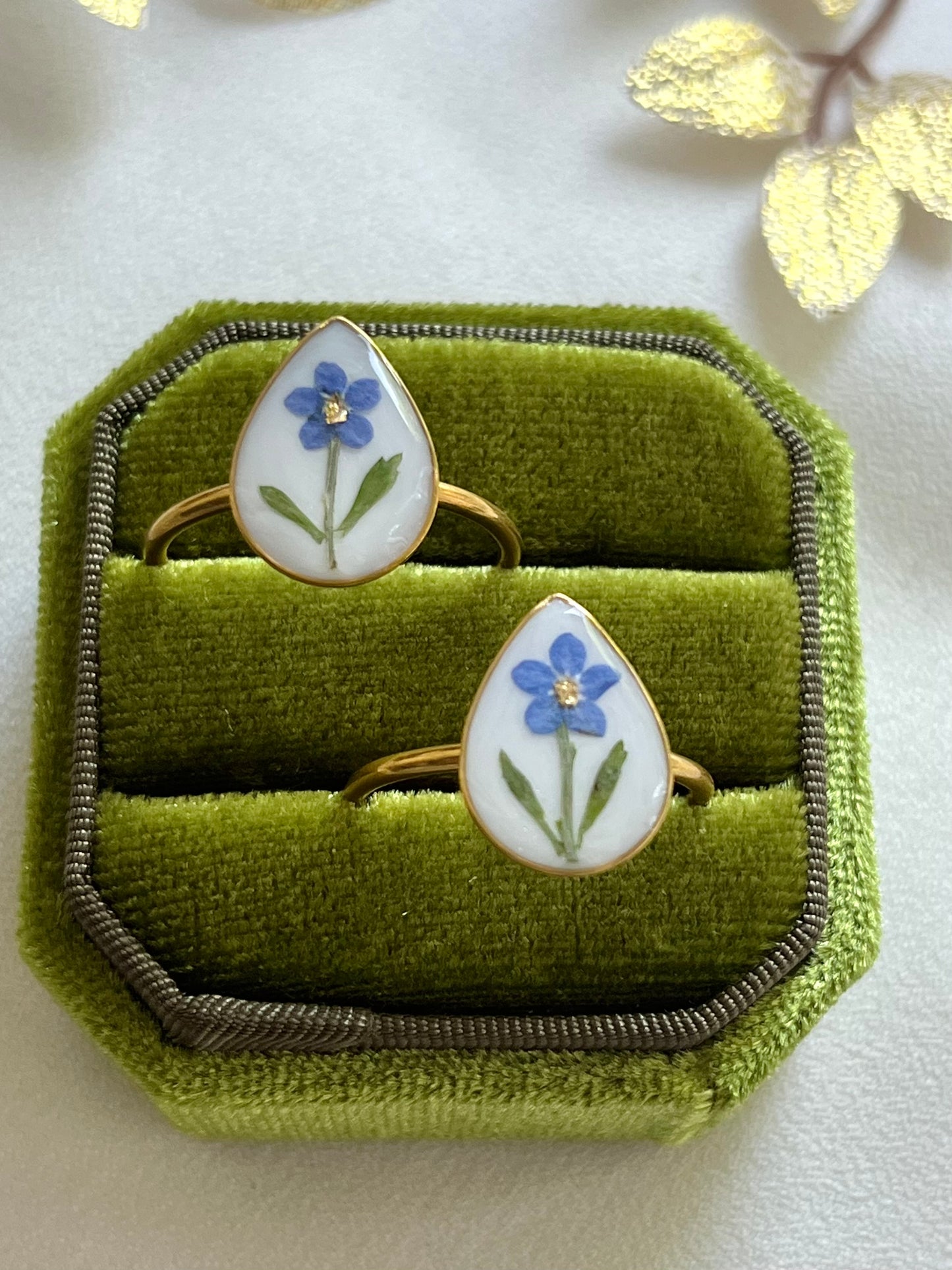 Pressed Flowers | Stainless Steel | Teardrop Ring | Adjustable