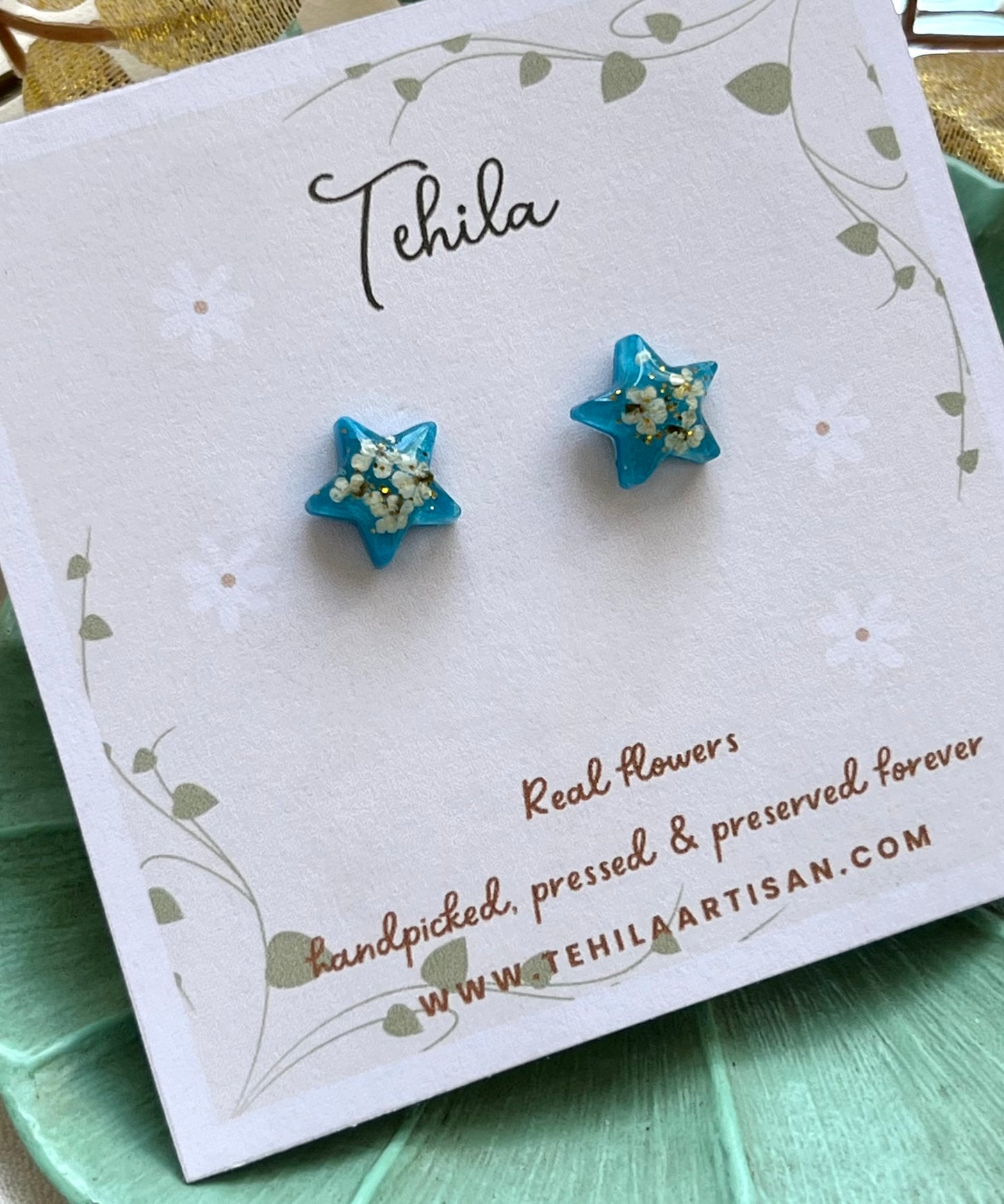 Pressed Flower Star Studs