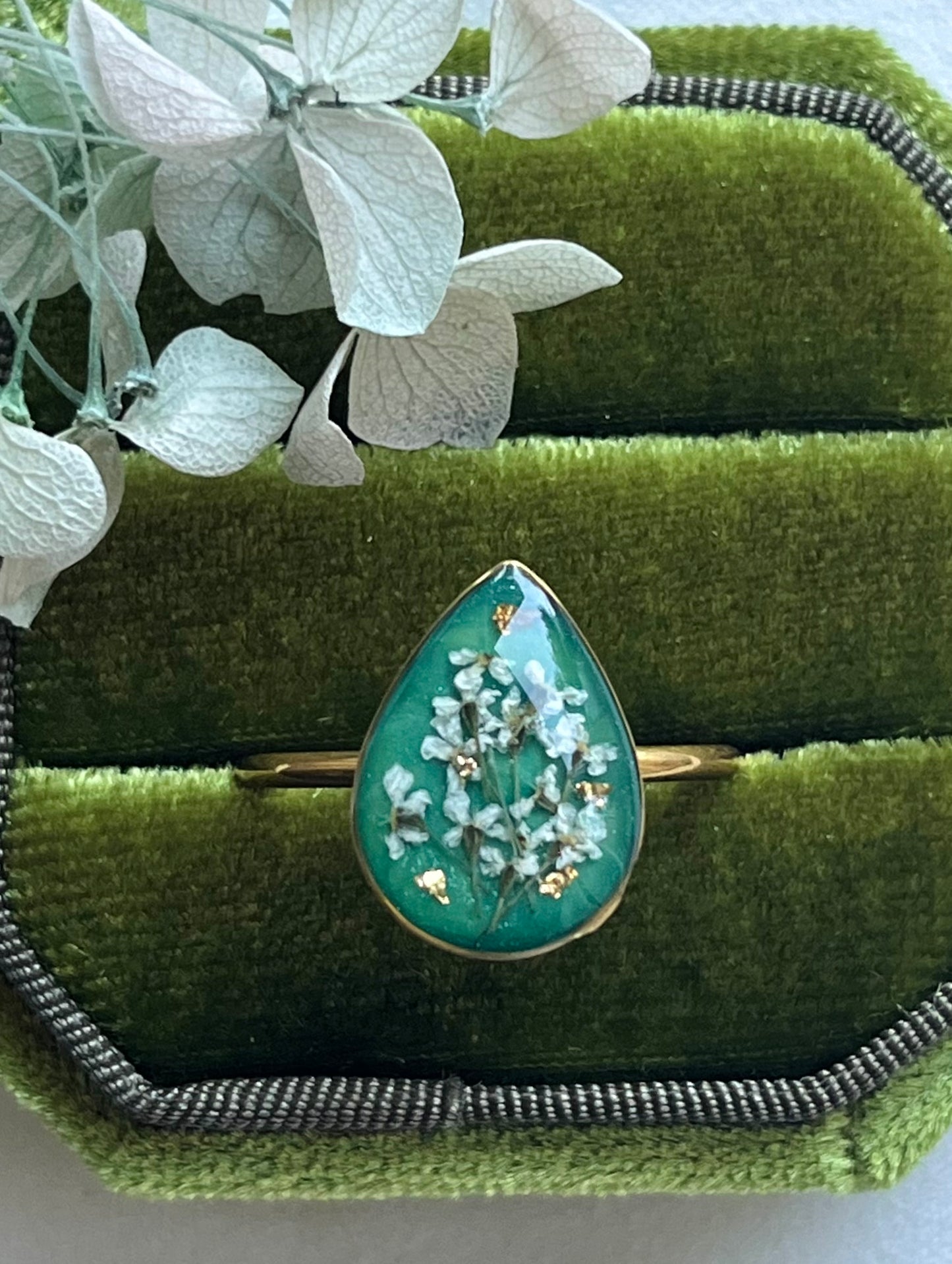 Pressed Flowers | Stainless Steel | Teardrop| Adjustable