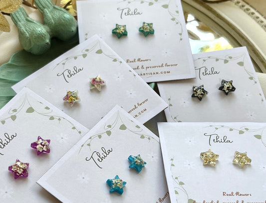 Pressed Flower Star Studs