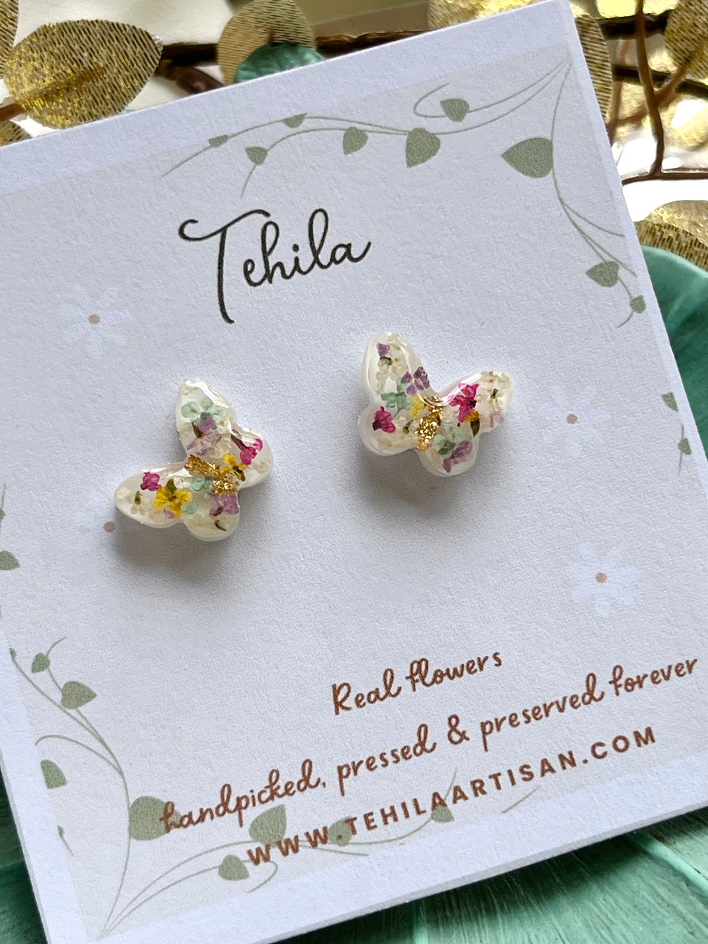 Pressed Flower Butterfly Studs