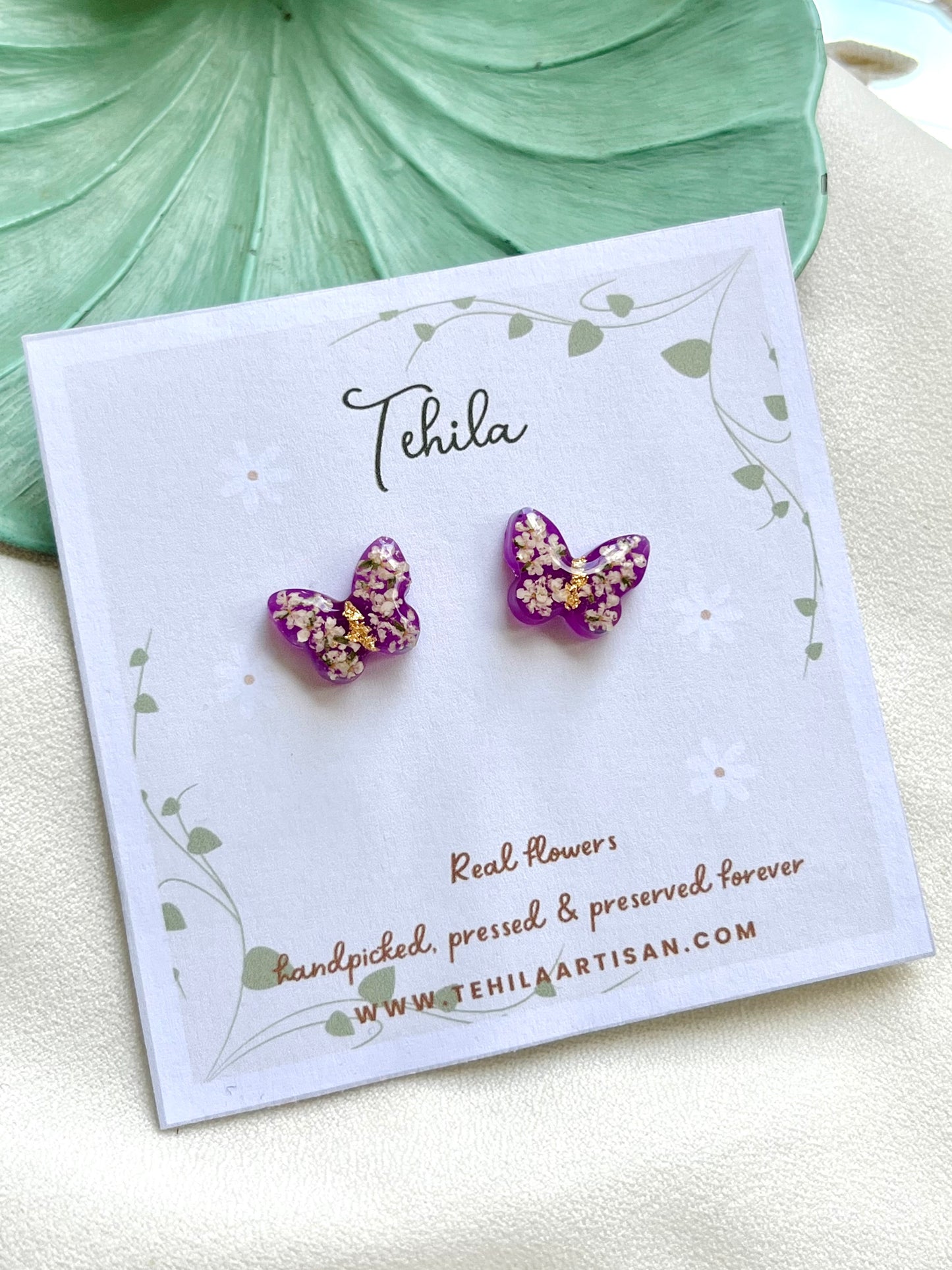 Pressed Flower Butterfly Studs