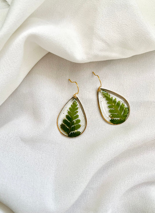 Botanical Collection | Fern Teardrop Earrings | Pressed Flowers