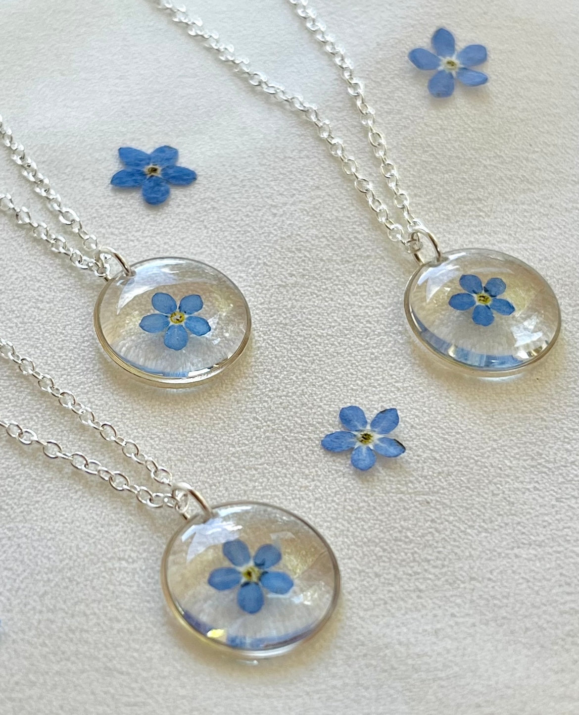 Pressed Flowers | Forget Me Not Flowers | Silver Plated
