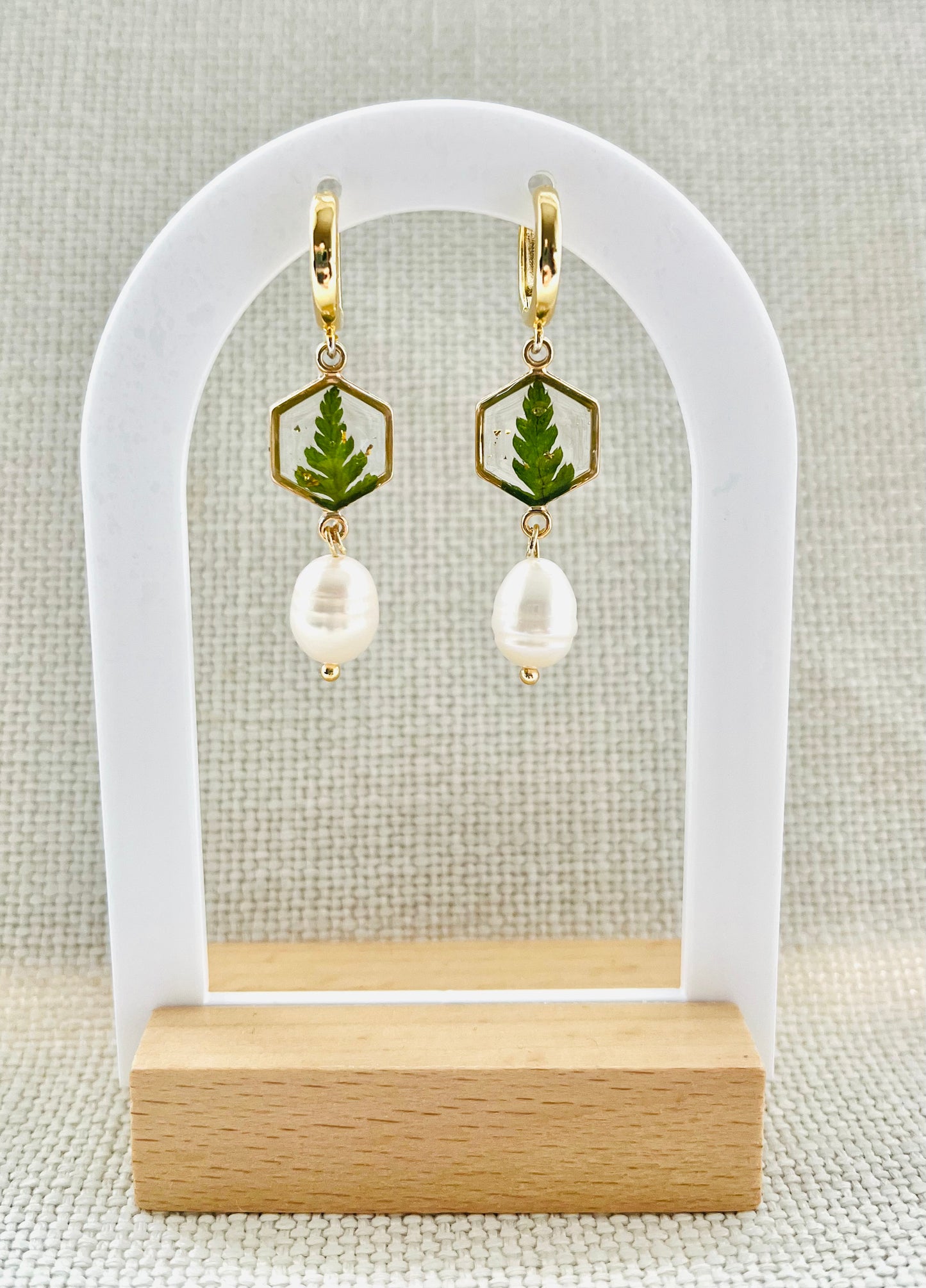 Botanical Collection | Fern Pearl Drop Earrings | Pressed Flowers