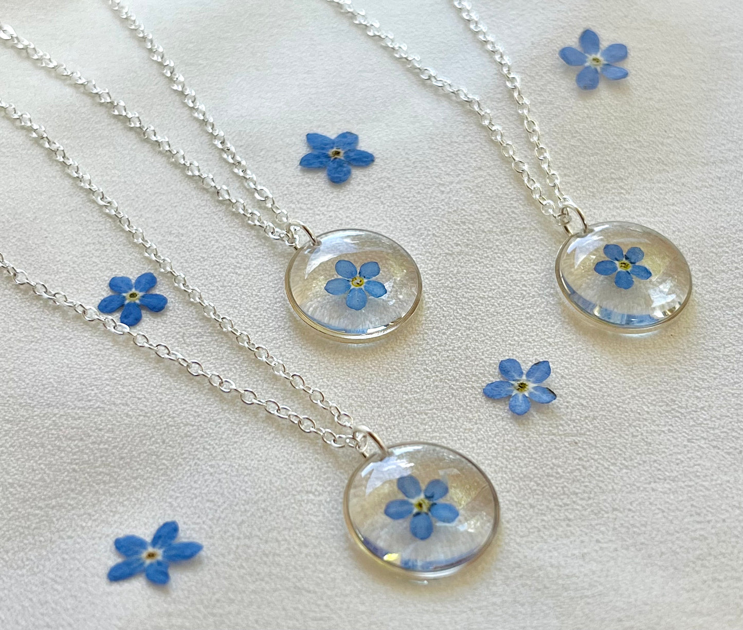 Pressed Flowers | Forget Me Not Flowers | Silver Plated