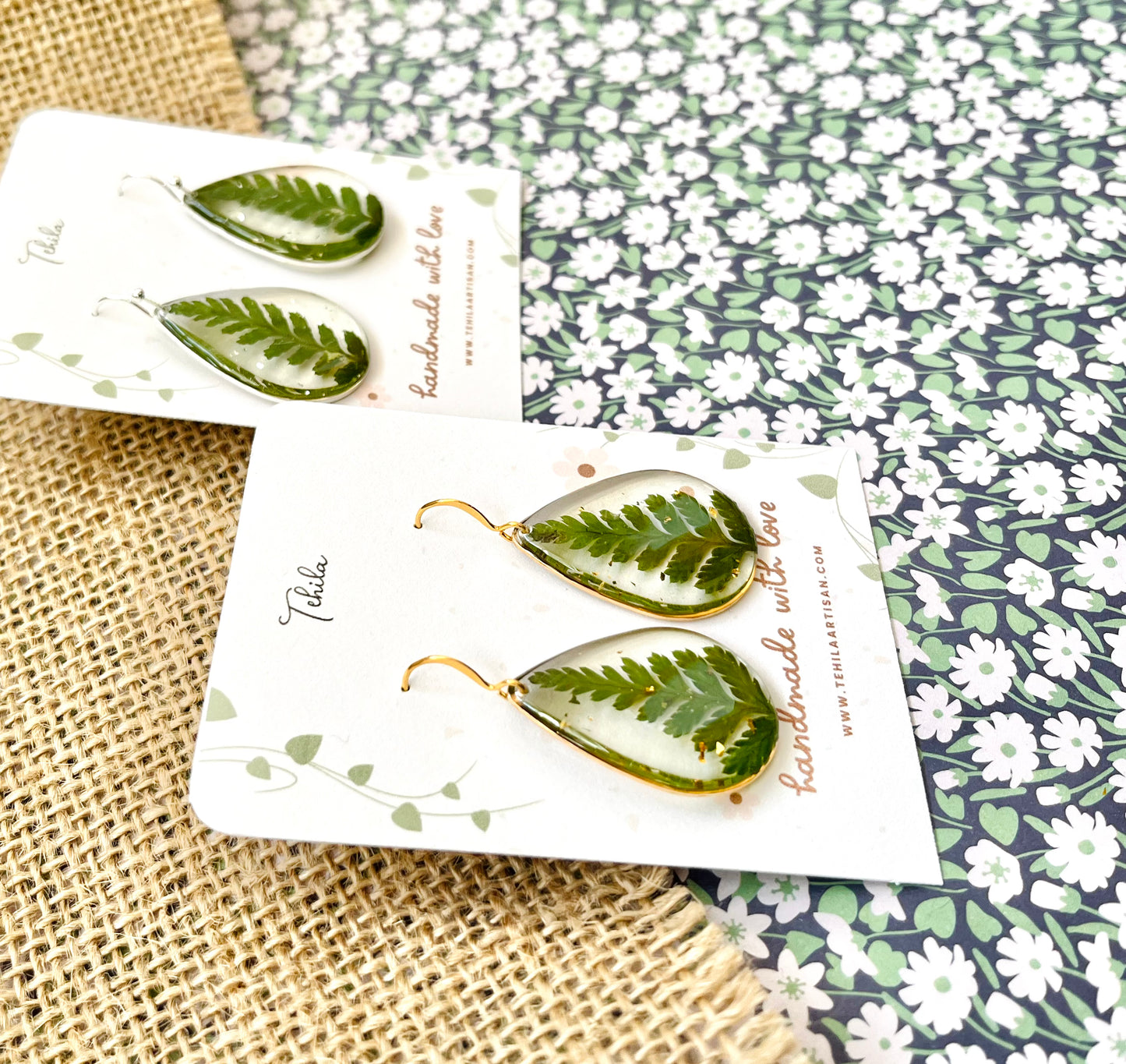 Botanical Collection | Fern Teardrop Earrings | Pressed Flowers