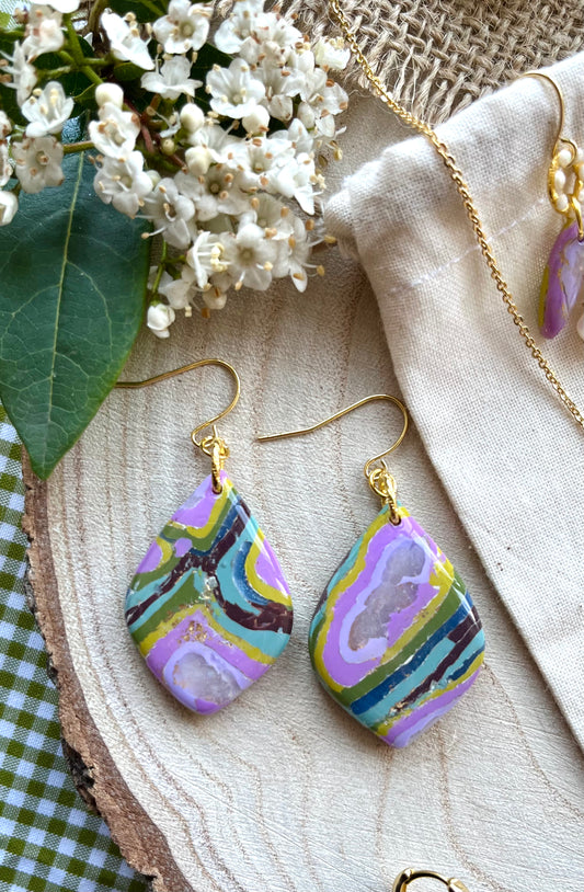Geode & Pearls Collection |Polymer Clay Earrings