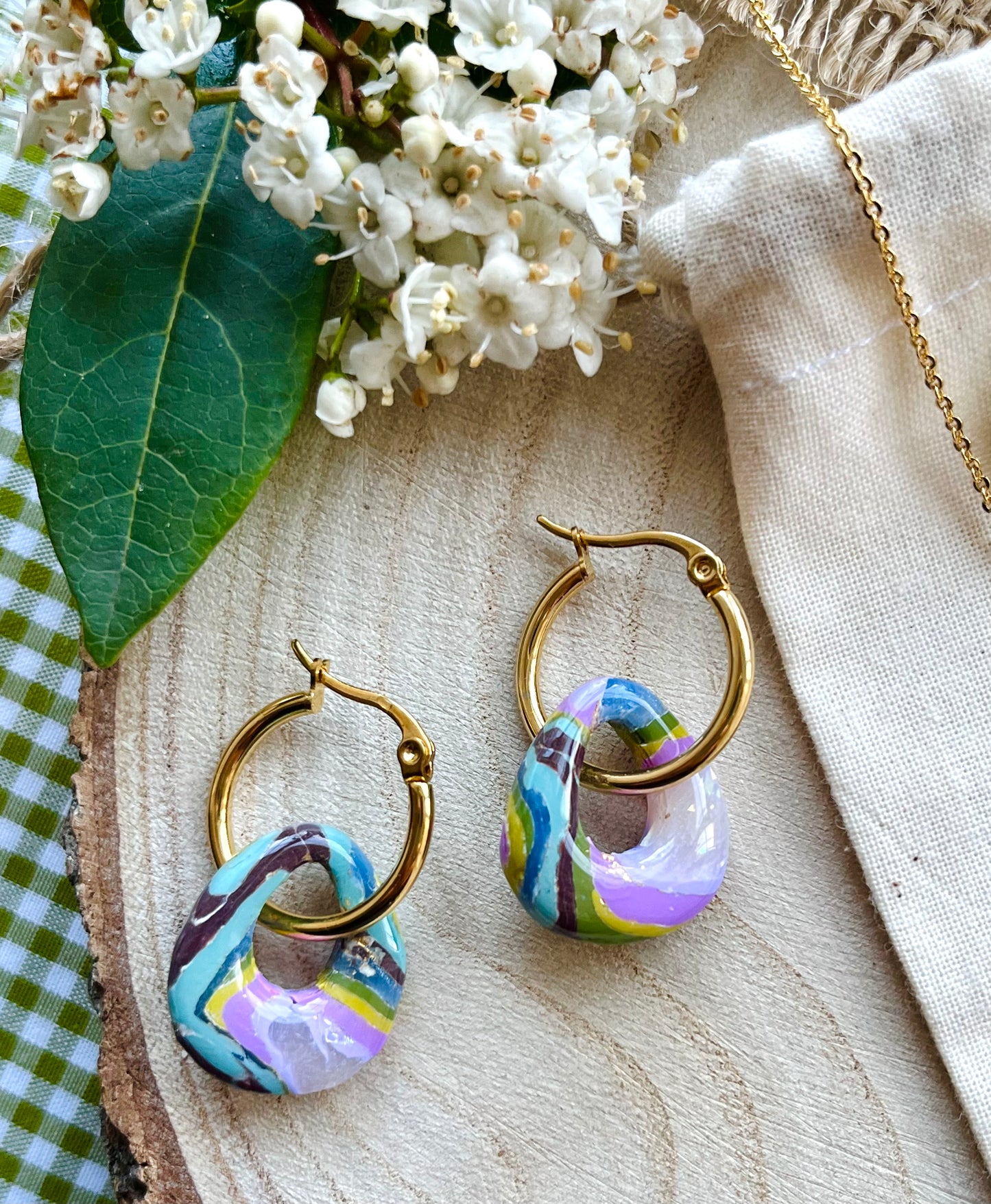 Geode & Pearls Collection |Polymer Clay Earrings