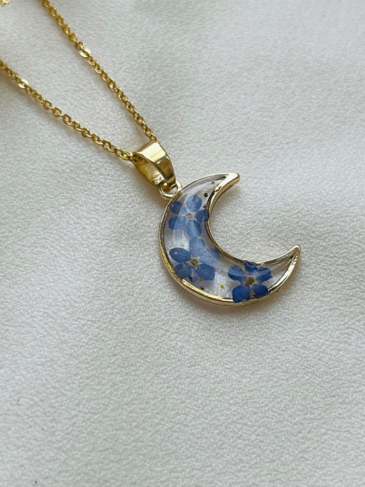 Pressed Flowers | Crescent Moon Necklace