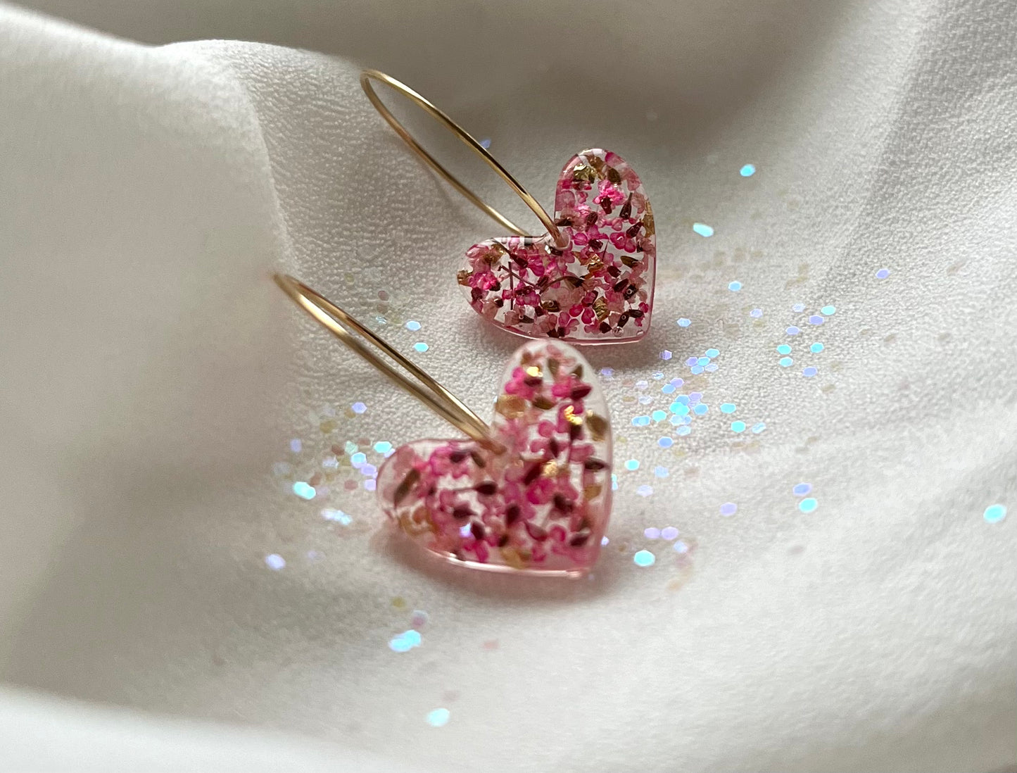 You Are Loved Collection | Real Pressed Flower Earrings| Dainty Pink Hearts