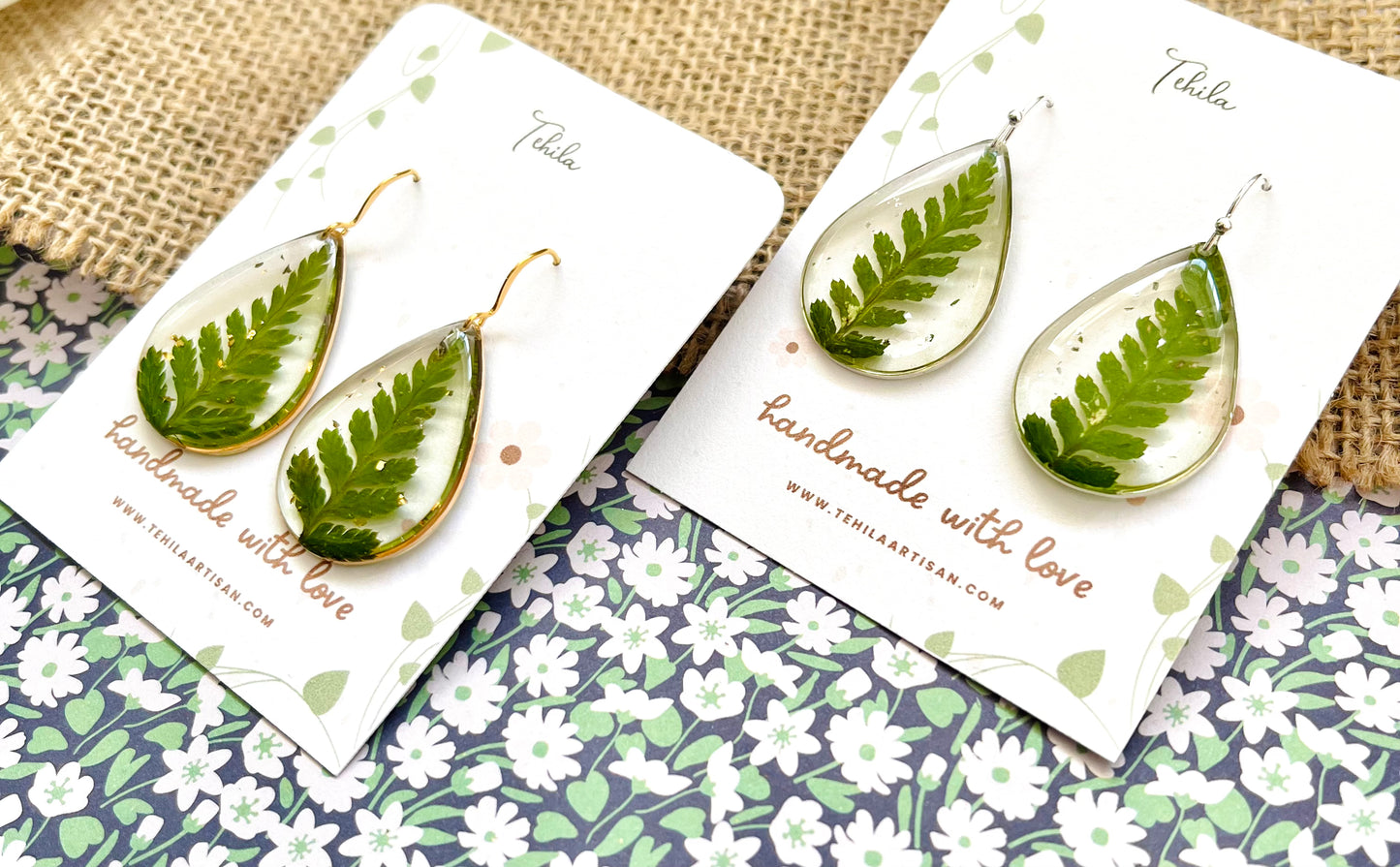 Botanical Collection | Fern Teardrop Earrings | Pressed Flowers