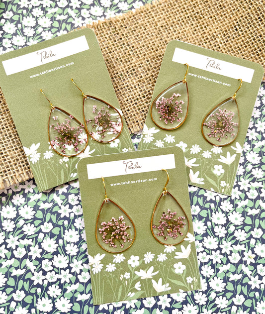 You Are Loved Collection | Real Pressed Flower Earrings | Lilac Anne's Lace