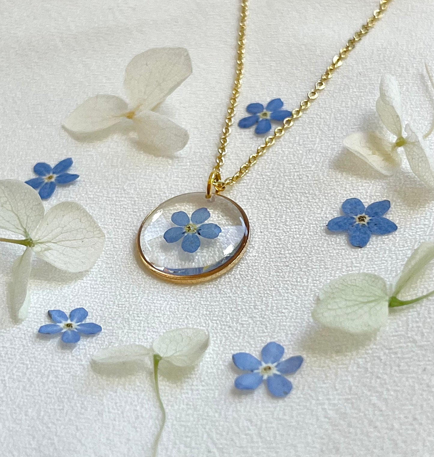 Pressed Flowers | Forget Me Not Flowers| Gold plated