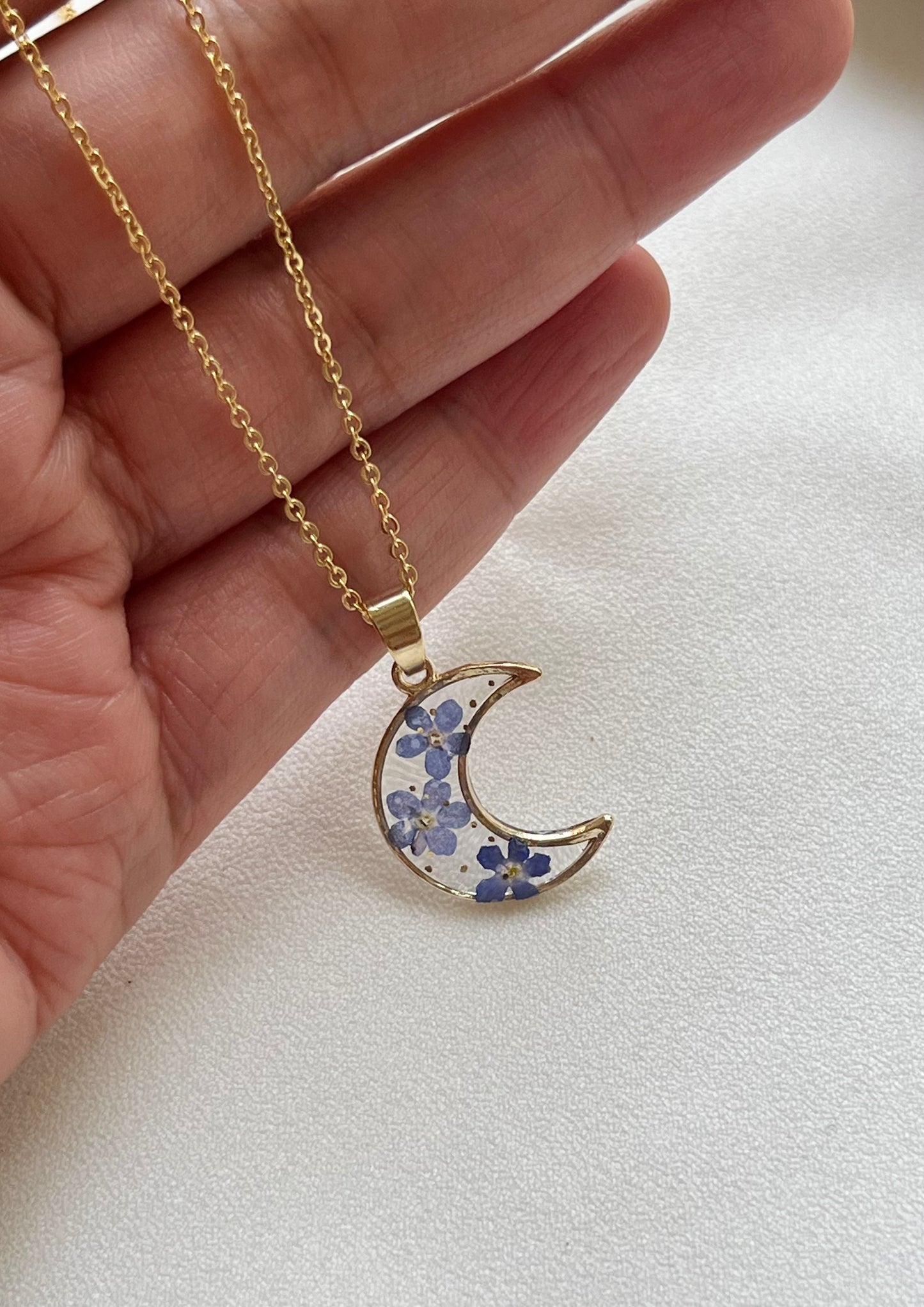 Pressed Flowers | Crescent Moon Necklace