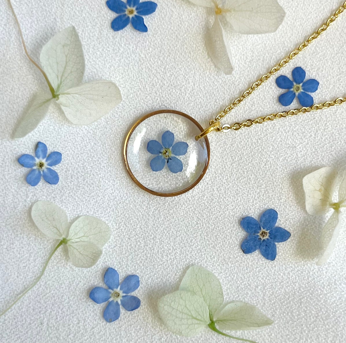 Pressed Flowers | Forget Me Not Flowers| Gold plated