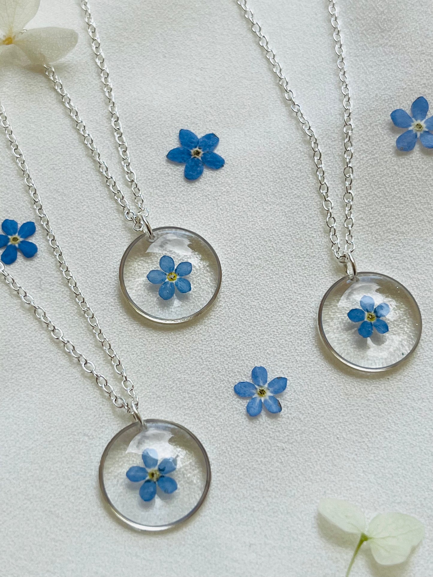 Pressed Flowers | Forget Me Not Flowers | Silver Plated