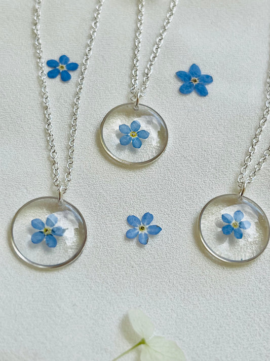 Pressed Flowers | Forget Me Not Flowers | Silver Plated