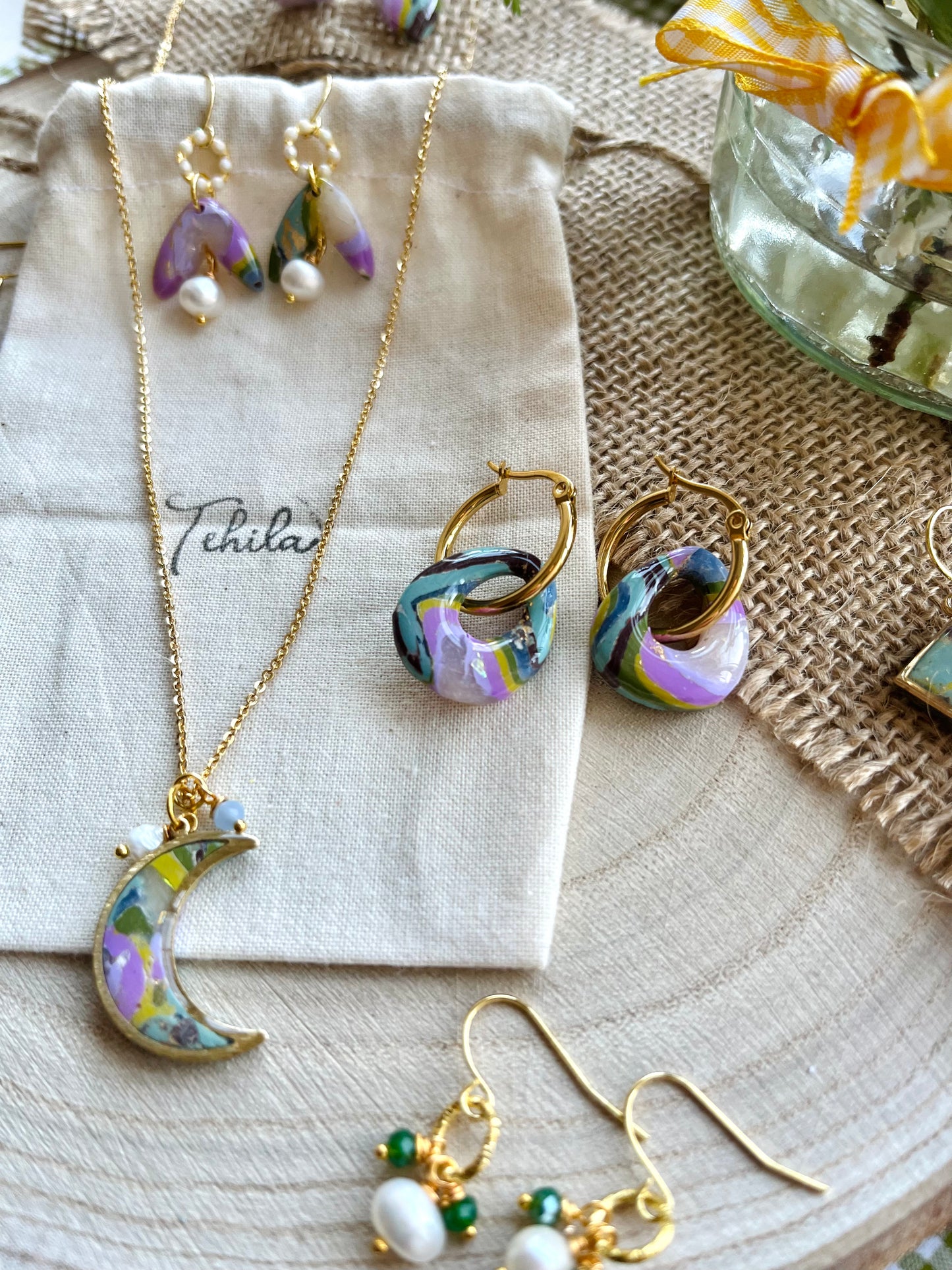 Geode & Pearls Collection |Polymer Clay Earrings