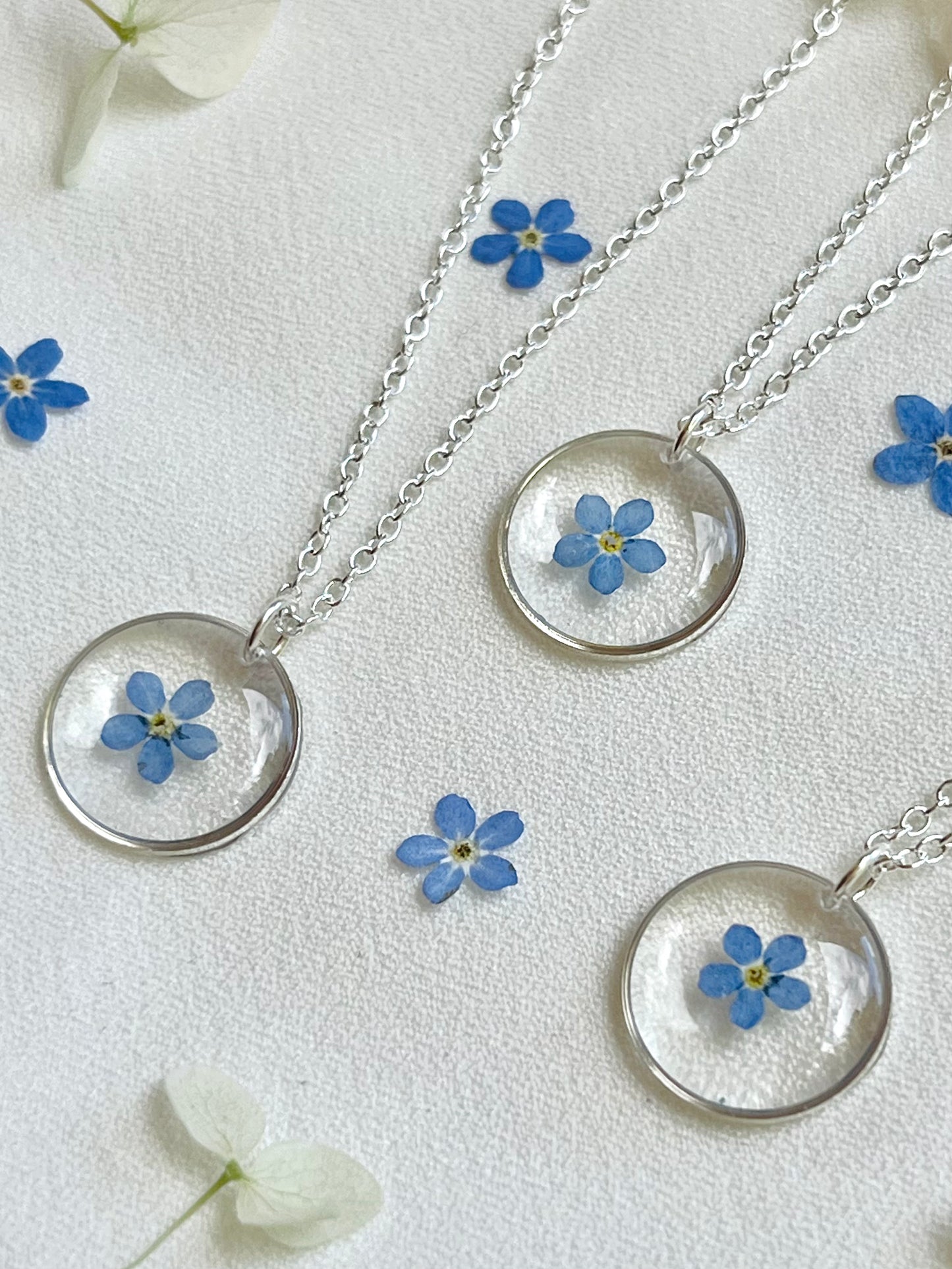 Pressed Flowers | Forget Me Not Flowers | Silver Plated
