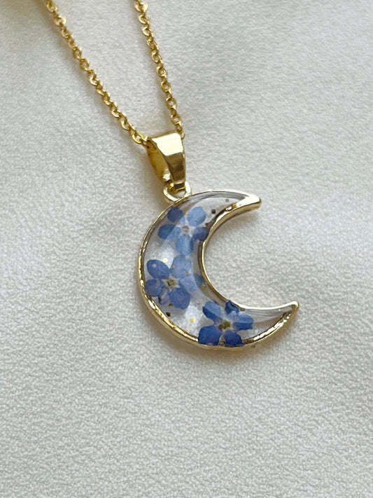 Pressed Flowers | Crescent Moon Necklace