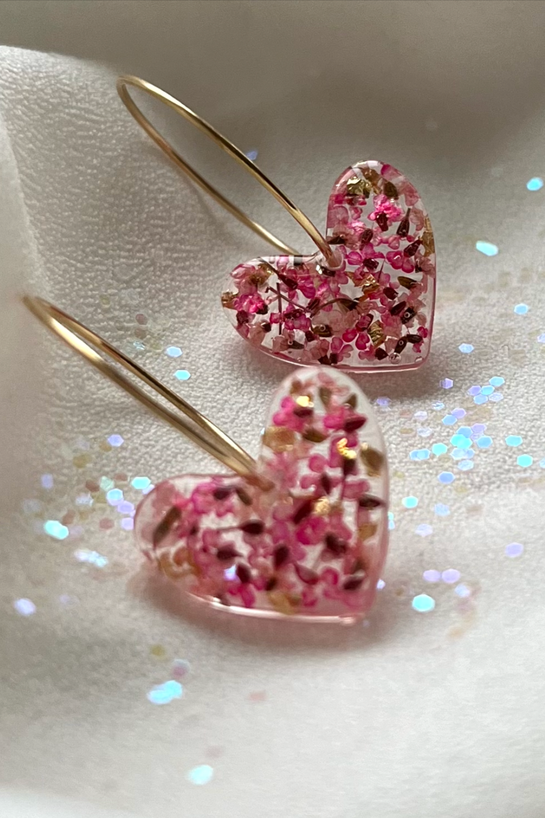 You Are Loved Collection | Real Pressed Flower Earrings| Dainty Pink Hearts