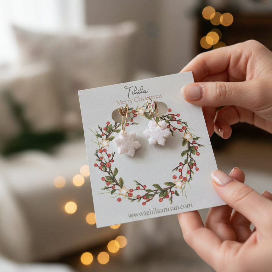 Polymer Clay Snow Flake Earrings