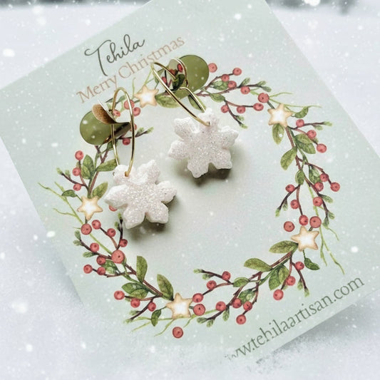 Polymer Clay Snow Flake Earrings