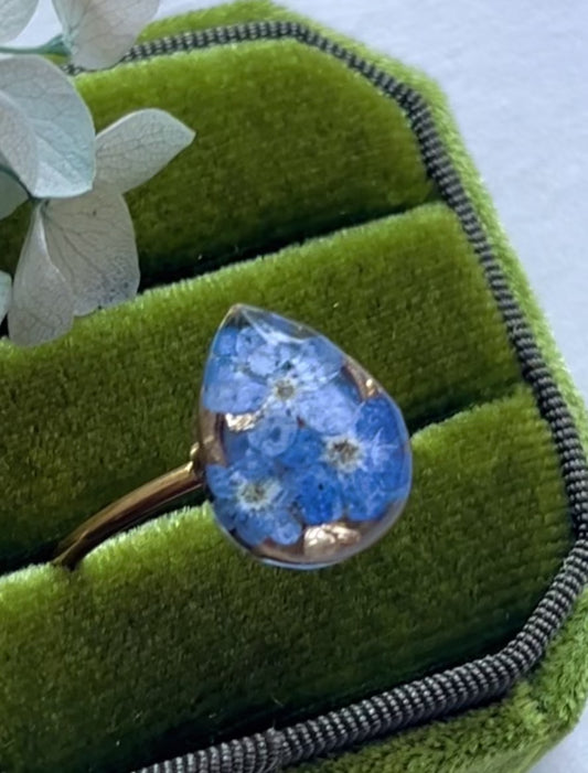 Pressed Flowers | Stainless Steel | Teardrop| Adjustable